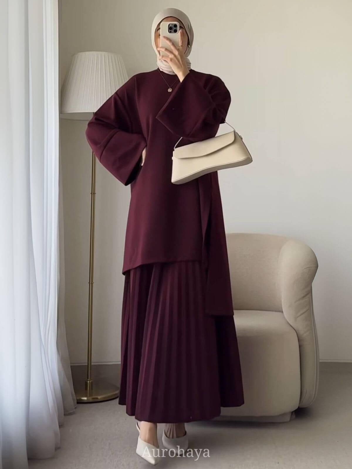 Round Neck Top & Pleated Maxi Dress 2-Piece Set