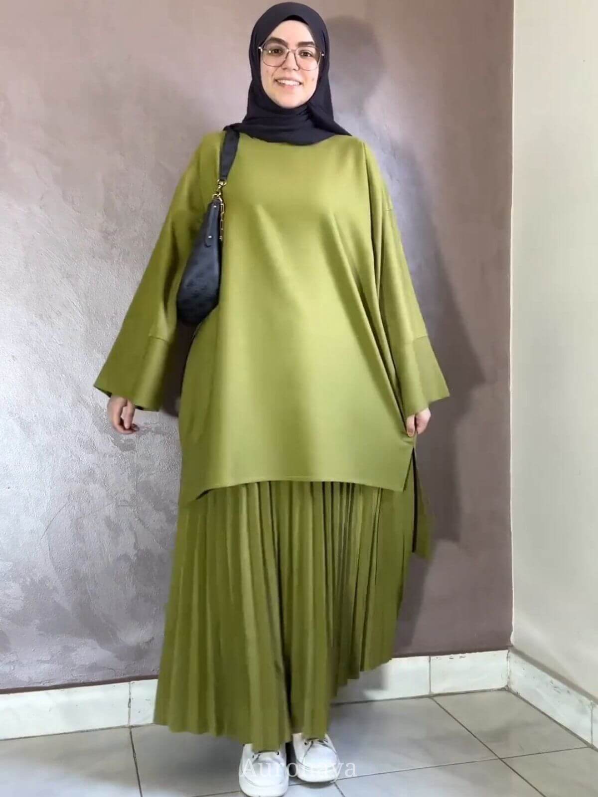 Round Neck Top & Pleated Maxi Dress 2-Piece Set