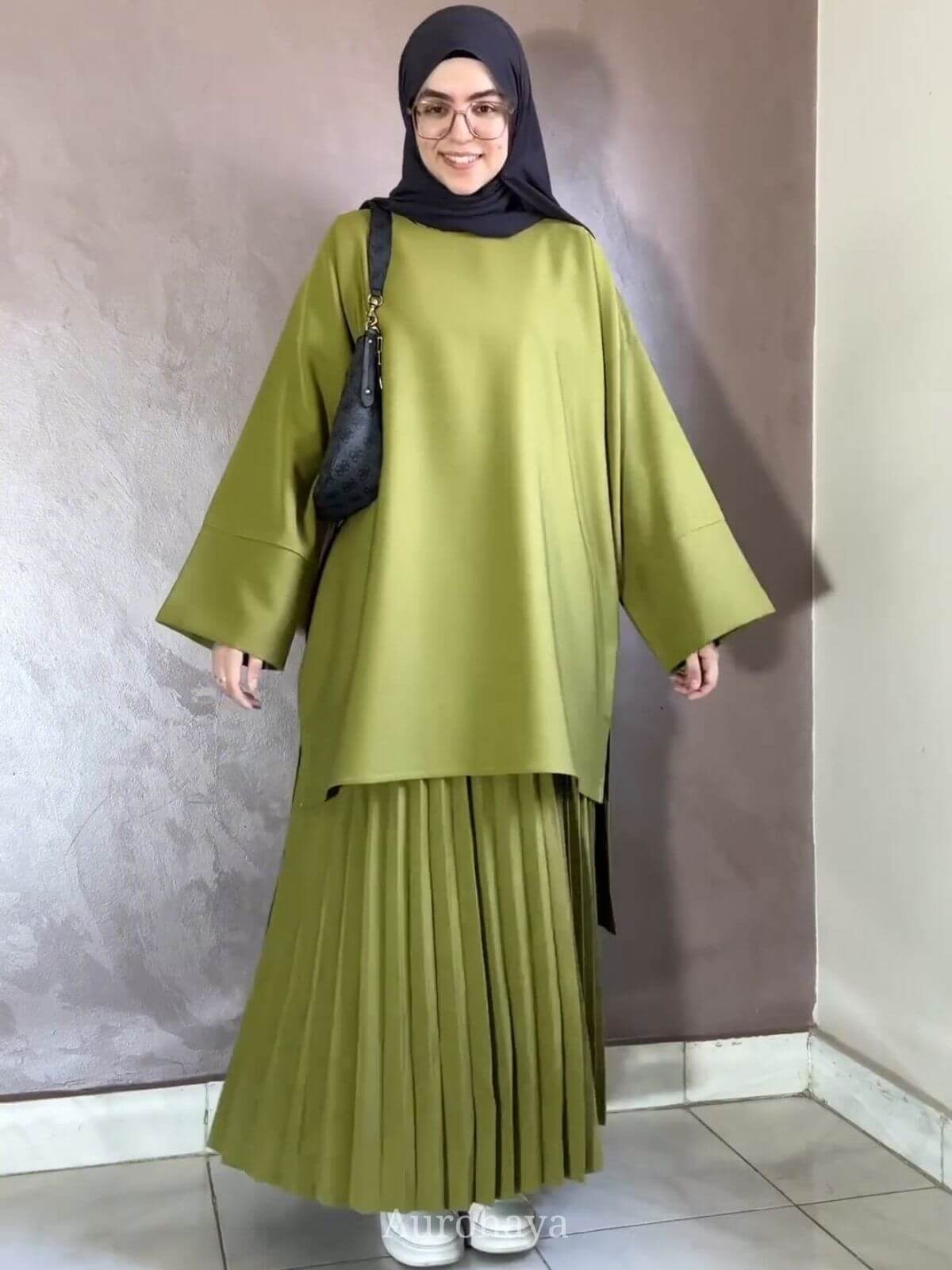 Round Neck Top & Pleated Maxi Dress 2-Piece Set