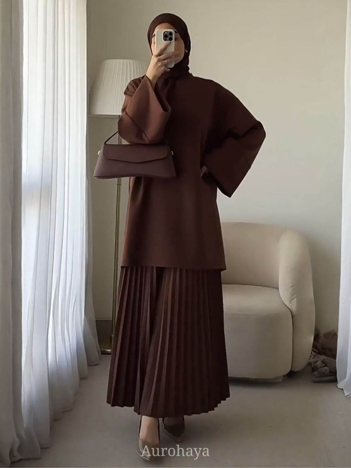 Round Neck Top & Pleated Maxi Dress 2-Piece Set