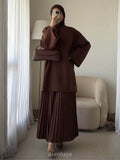 Round Neck Top & Pleated Maxi Dress 2-Piece Set