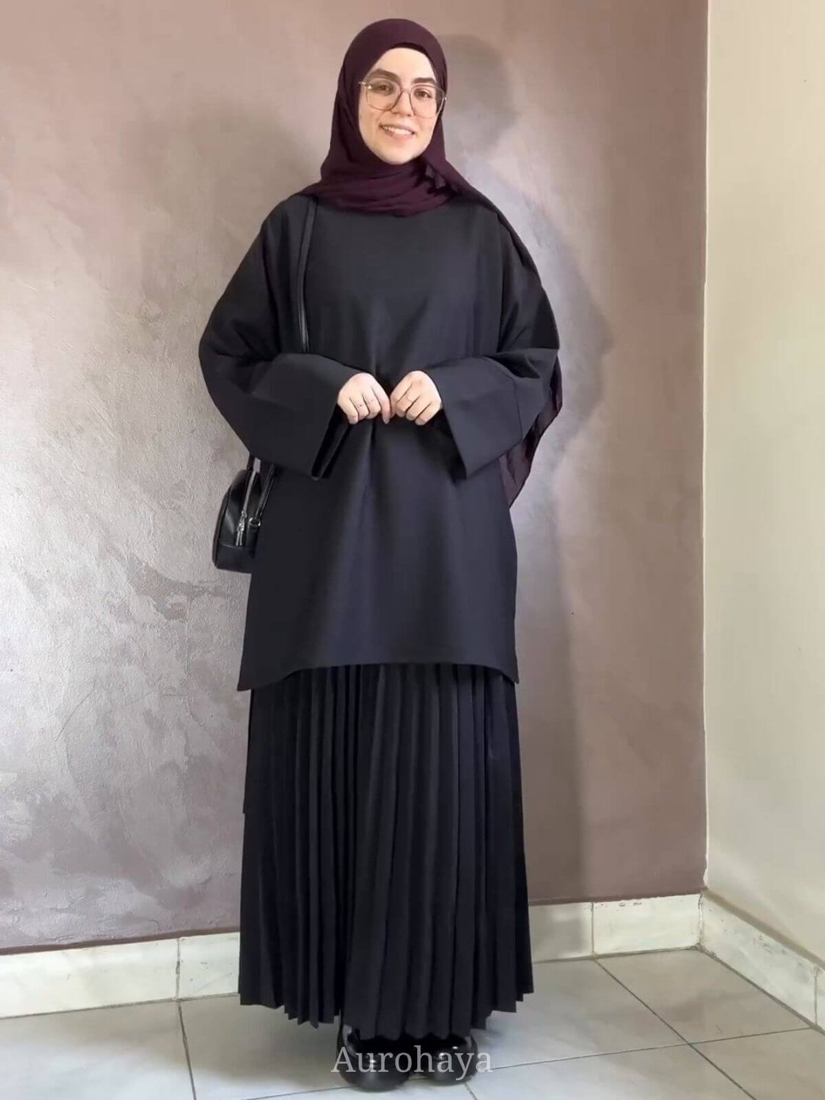 Round Neck Top & Pleated Maxi Dress 2-Piece Set