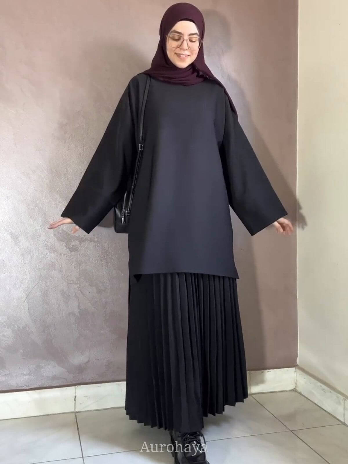 Round Neck Top & Pleated Maxi Dress 2-Piece Set