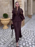 V-Neck Waist-Cinching Cardigan & High-Waist Skirt 2-Piece Set