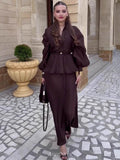 V-Neck Waist-Cinching Cardigan & High-Waist Skirt 2-Piece Set