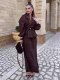 V-Neck Waist-Cinching Cardigan & High-Waist Skirt 2-Piece Set