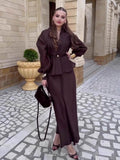 V-Neck Waist-Cinching Cardigan & High-Waist Skirt 2-Piece Set