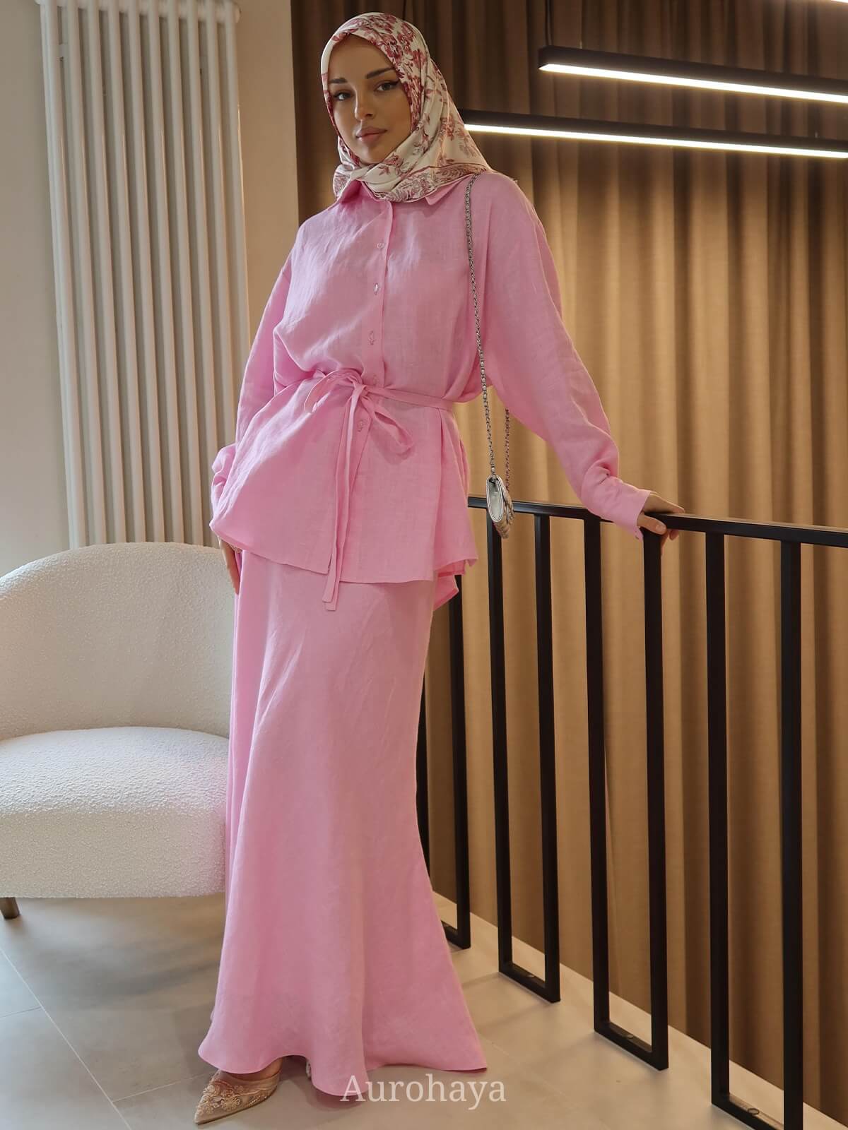 Long Sleeve Button-Down Top & Loose Maxi Dress 2-Piece Set