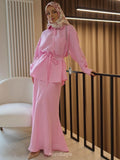 Long Sleeve Button-Down Top & Loose Maxi Dress 2-Piece Set