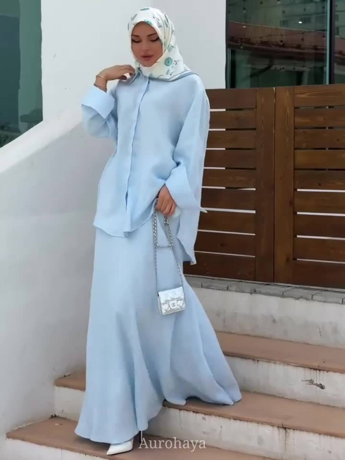 Long Sleeve Button-Down Top & Loose Maxi Dress 2-Piece Set