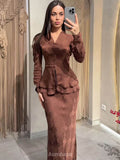Long Sleeve Fitted Dress Set — Peplum Top & Slim Maxi Skirt