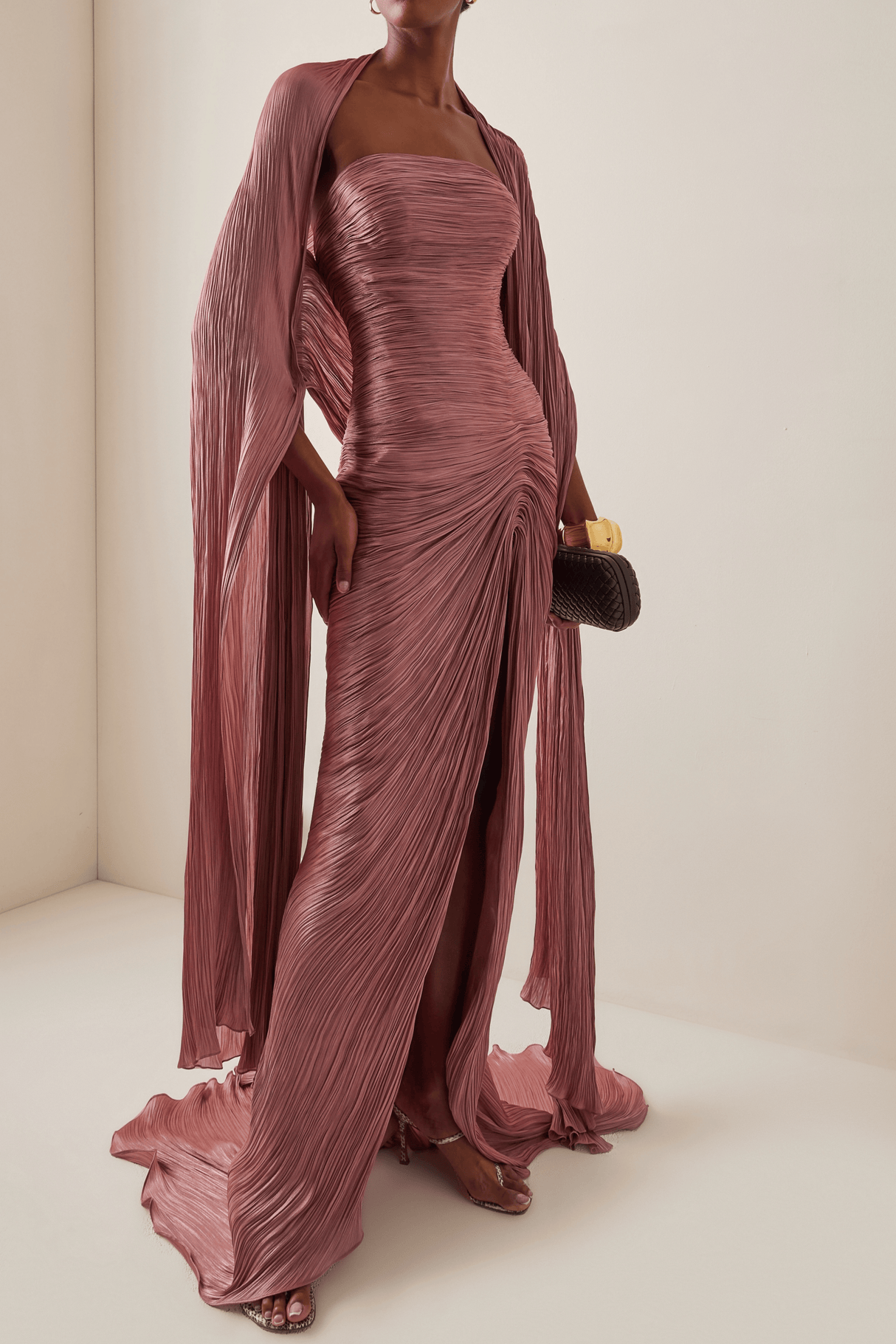 Aurohaya Shifra Pink Asymmetrical Cape Maxi Dress