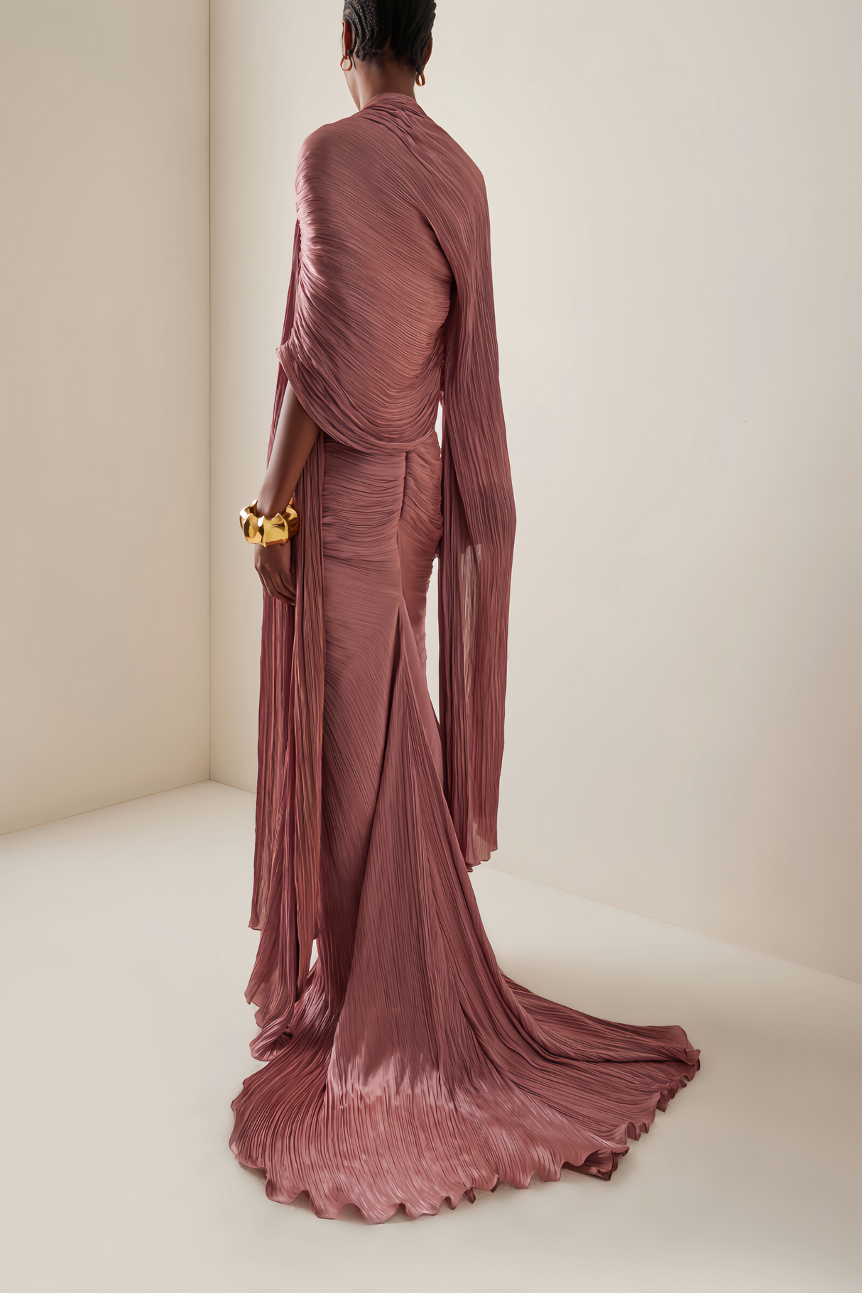 Aurohaya Shifra Pink Asymmetrical Cape Maxi Dress