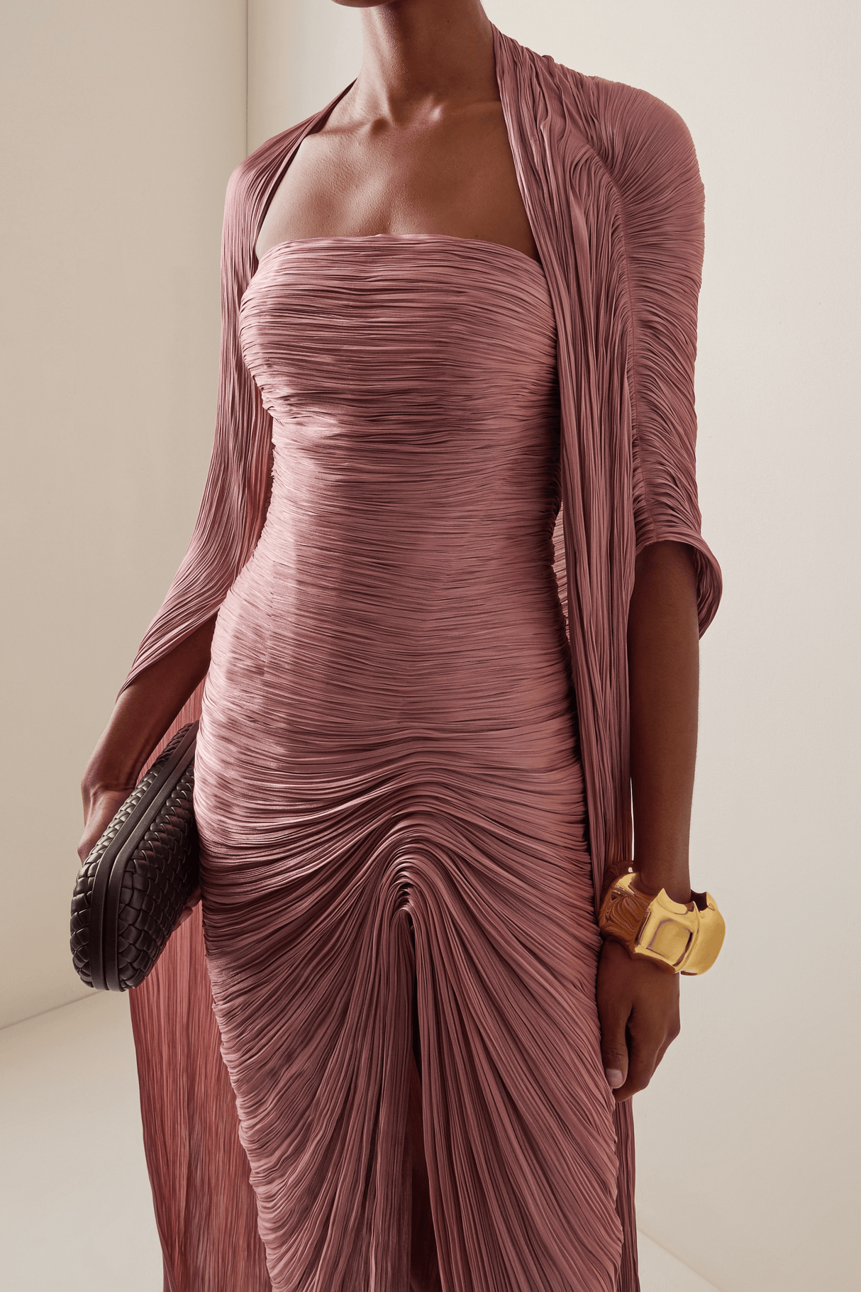 Aurohaya Shifra Pink Asymmetrical Cape Maxi Dress