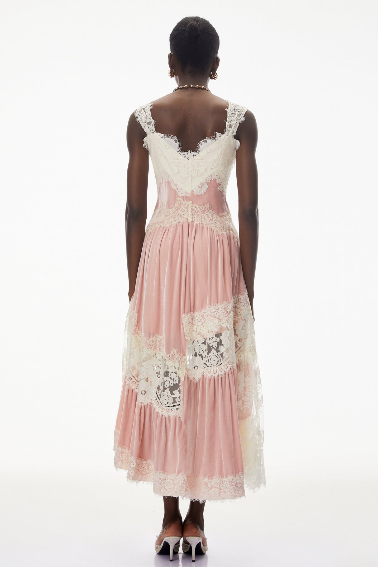 Aurohaya Shira Pink Color Block Maxi Dress with Lace Panels