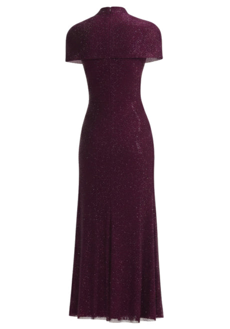 Short Sleeve Sparkly A Line Midi Dress Burgundy
