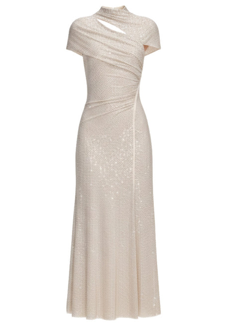 Short Sleeve Sparkly A Line Midi Dress Ivory