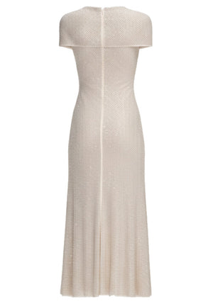 Short Sleeve Sparkly A Line Midi Dress Ivory