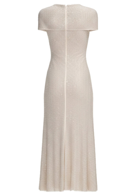 Short Sleeve Sparkly A Line Midi Dress Ivory