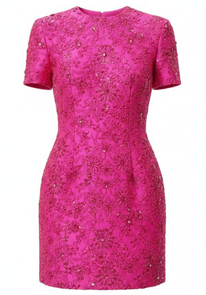 Short Sleeve Floral Dress Hot Pink