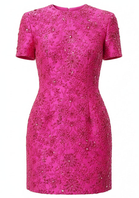 Short Sleeve Floral Dress Hot Pink
