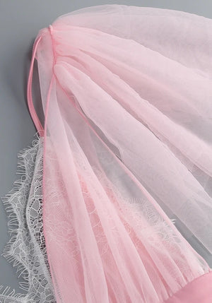 Short Sleeve Lace Mesh Ruffle Maxi Dress Pink