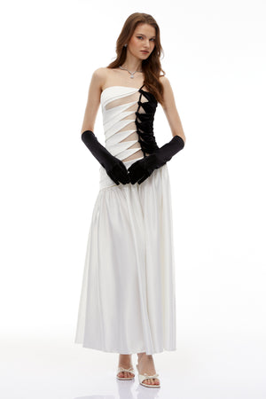 Aurohaya Sibylla White Twist Front Pleated Maxi Dress