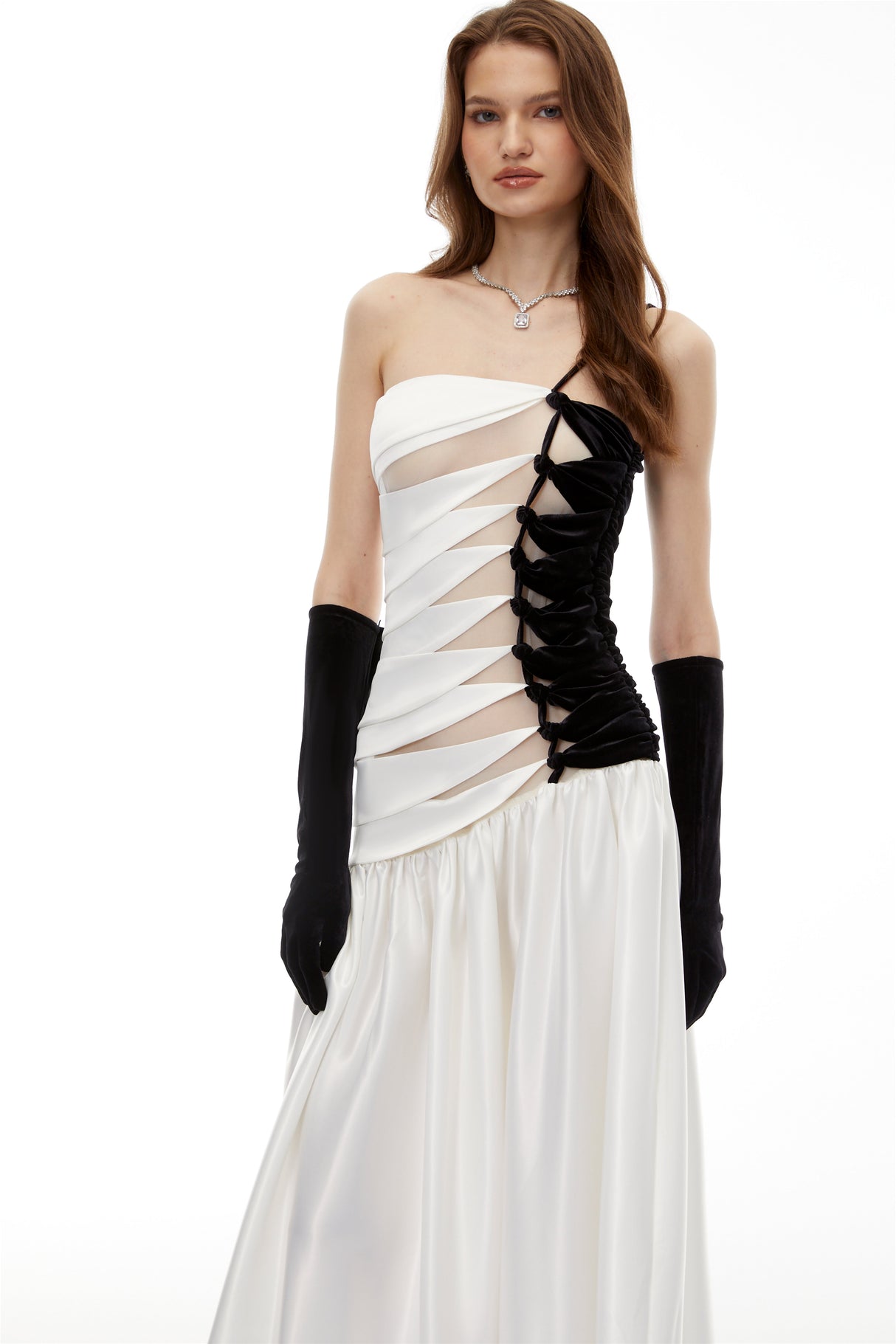 Aurohaya Sibylla White Twist Front Pleated Maxi Dress