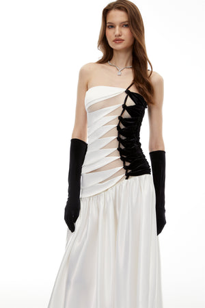 Aurohaya Sibylla White Twist Front Pleated Maxi Dress