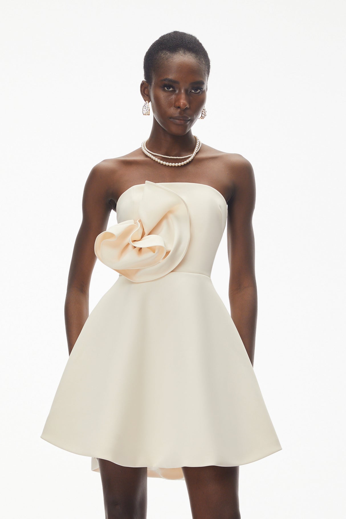 Aurohaya Sienna Ivory Mini Dress with 3D Floral
