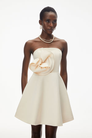 Aurohaya Sienna Ivory Mini Dress with 3D Floral