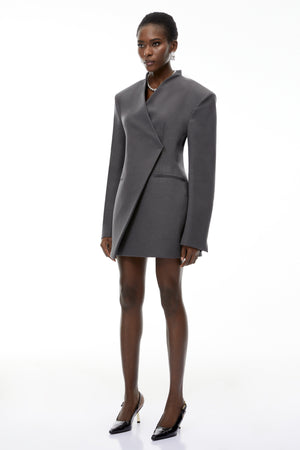 Aurohaya Silvan Grey Asymmetrical Collarless Blazer