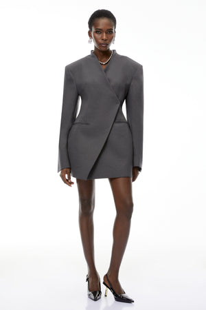 Aurohaya Silvan Grey Asymmetrical Collarless Blazer