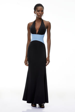 Aurohaya Simone Black Color Block Mermaid Maxi Dress
