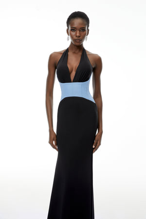 Aurohaya Simone Black Color Block Mermaid Maxi Dress