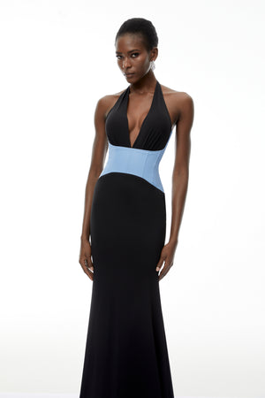 Aurohaya Simone Black Color Block Mermaid Maxi Dress