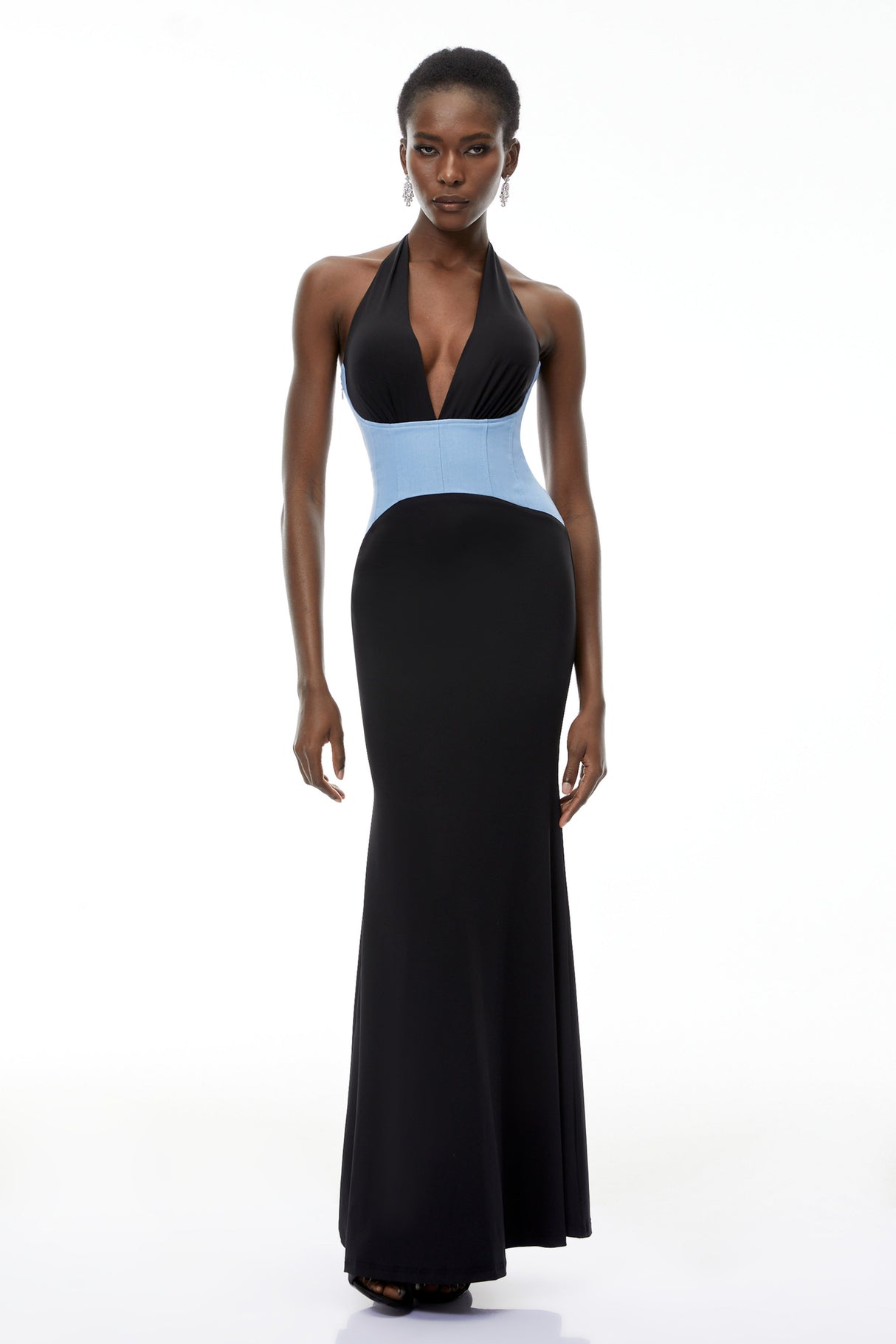 Aurohaya Simone Black Color Block Mermaid Maxi Dress