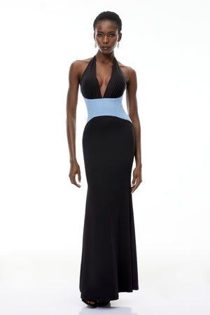 Aurohaya Simone Black Color Block Mermaid Maxi Dress