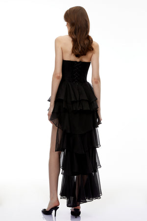 Aurohaya Simone Black Tulle Maxi Dress with Cut-Outs