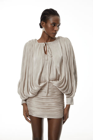 Aurohaya Lumi Neutrals Fully Pleated Mini Dress