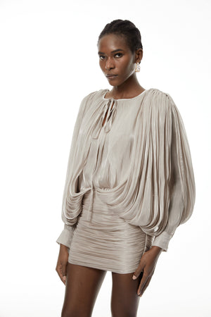 Aurohaya Lumi Neutrals Fully Pleated Mini Dress