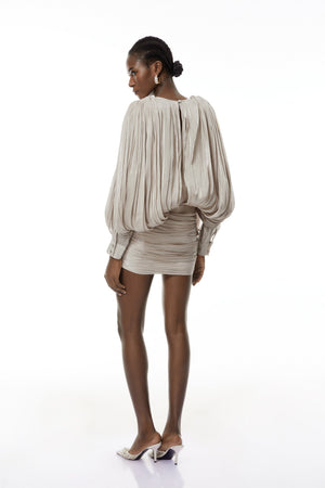 Aurohaya Lumi Neutrals Fully Pleated Mini Dress
