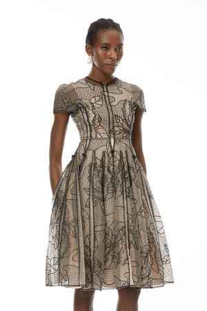 Aurohaya Sisanda Black Semi Sheer Floral Midi Dress
