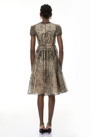Aurohaya Sisanda Black Semi Sheer Floral Midi Dress