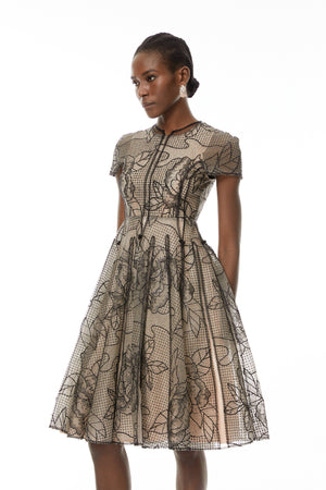 Aurohaya Sisanda Black Semi Sheer Floral Midi Dress