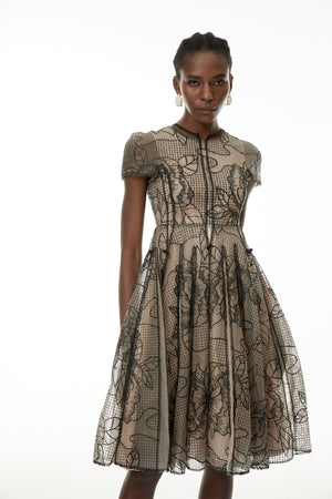Aurohaya Sisanda Black Semi Sheer Floral Midi Dress