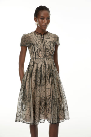 Aurohaya Sisanda Black Semi Sheer Floral Midi Dress