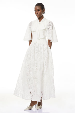 Aurohaya Sissel White Floral Lace Maxi Dress with Self-Tie