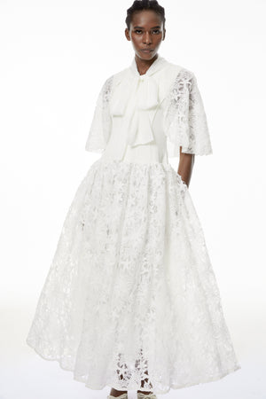Aurohaya Sissel White Floral Lace Maxi Dress with Self-Tie