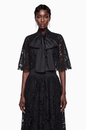 Aurohaya Sissel Black Floral Lace Maxi Dress with Self-Tie
